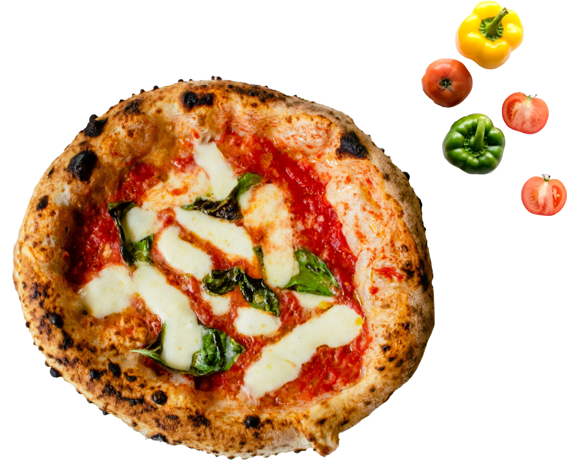 Hot wood-fired pizza with fresh ingredients